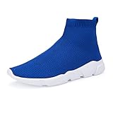 WXQ Men's Athletic Walking Shoes Lightweight Fashion Sneakers Breathable Flyknit Running Shoes Royal Blue 44