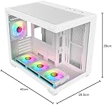 SaharaGaming M808W White Mini-ITX M-ATX Gaming Case 4x ARGB PWM Fans Tempered view 12