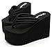 IDIFU Women's Comfy Wedge Platform Thong Sandals With Heels Beach Holiday Summer Flip Flops Black 8 B(M) US