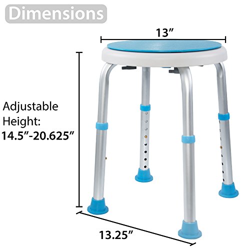 Medical Tool-Free Assembly Adjustable Swivel Shower Stool Seat Bench with Anti-Slip Rubber Tips for Safety and Stability