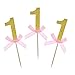 Pack of 36 Glitter Gold and Pink Ribbon Bow-knot 1st Birthday Anniversary Event Party Cake Cupcake Decoration Toppers