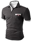 Doublju Mens Back Color Blocked Short Sleeves Polo Shirts With Pocket Point