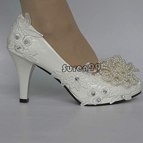 Amazon Com White Round Toe Rhinestone Lace Ladies Shoes Women