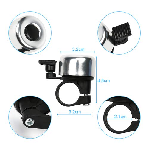 MFJUNS Bike Bell (2 Packs), Silver Aluminum Mini Bicycle Bell, Classic Bicycle Bell for Kids and Adults, Loud Long Crisp Clear Sound, Cycling Ringing Bike Horn