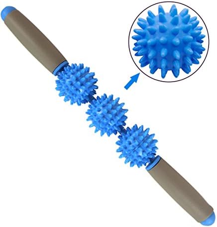 Massage Roller Stick-16 Inches Body Massage Sticks,Three Rotating Spiky Massage Roller Stick Muscle Roller Massager Relief Muscle Soreness,Massge Ball Help Legs and Back Recovery (Blue)