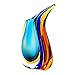 Luxury Lane Hand Blown Multicolor Sommerso Teardrop Art Glass Vase with Angled Lip 11 inch Tall