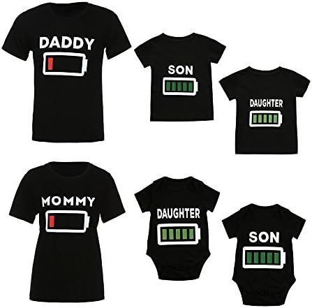 Family Matching T-Shirts, Women Men Boys Girls Funny Short Sleeve Full and Low Battery Print Summer Tops