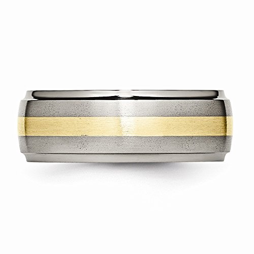 Chisel Titanium Ridged Edge 14K Yellow Inlay 8mm Brushed and Polished Band - Size 9.5