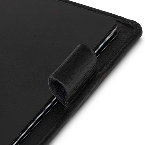 Genuine Leather Rocketbook Cover Everlast - Letter Size Notebook Cover with Pen Holder and Pockets for Business and Credit Cards - A4 Size Soft Black Leather Cover