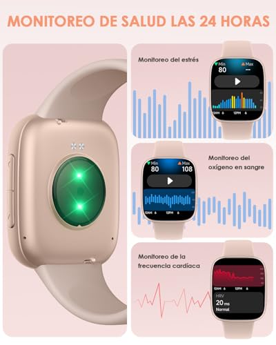 E T EASYTAO Smartwatch Mujer, Pantalla AMOLED de 1.85", Resistencia al Agua 3 ATM, Llamadas Bluetooth, Reloj Inteligente Mujer, 100+ Modos de Entrenamiento, Control por Voz, Rosa
