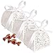 YOZATIA 50pcs Laser Cut Rose Candy Boxes, 2.6 x 2.6 x 2.8 Inches Gift Boxes for Anniverary Party Wedding Favor(White)