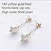 Invisible Clip on Earrings for Women Girls with Dangle Drop Shell Pearl in 14K Gold filled