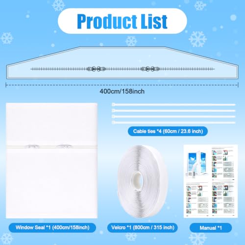 Caulking Kit for Mobile Air Conditioner, Air Conditioner Caulking Kit, Coicok Fabric Insulation Window Caulking for Windows, Universal Window Seal with Zip for Hinges and Roof 400 cm