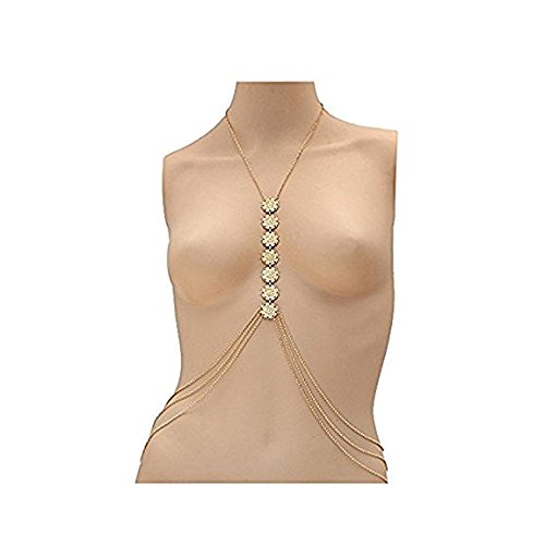 VITORIA'S GIFT Sexy Gold Tone Body Chain Tassel Crossover Adjustable Bikini Fashion Belly Chain Waist Chain Necklace(1 Pcs) (Gold carving chain) - Thumbnail 6