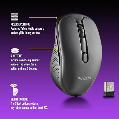 EVO Rust Black - Rato sem fios recarregável de 2,4 GHz para computador/portátil/MacBook/PC/Mac/Mac/iPad/tablet, teclas silenciosas, níveis de 3 DPI: 800/1200/1600, Concebido para destros, preto