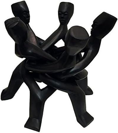 Five-Head African Unity Wood Carving Black - Handmade in Ghana