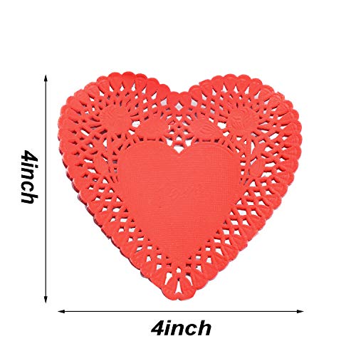 4 Inch Mini Valentine Heart Doilies Cutouts Lace Paper with 3 Colors Red, Pink and White for Valentine's Day Party (300 Pieces)