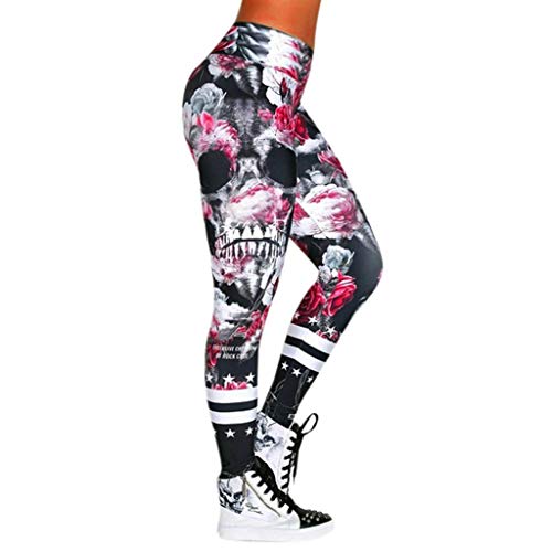 charmsamx Halloween Yoga Pants, Womens Compression Yoga Capri Leggings Skull Rose Flower Printed High Waist Workout Yoga Running Pants Butt Lift Textured Skinny Slim Sports Tights