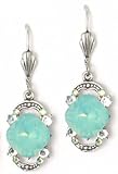 Anne Koplik Designs Long Antique Finish Pacific Green Crystal Earrings ES7548PAC