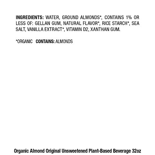 PACIFIC FOODS ORGANIC UNSWEETENED ALMOND MILK, PLANT BASED MILK, 32 OZ CARTON