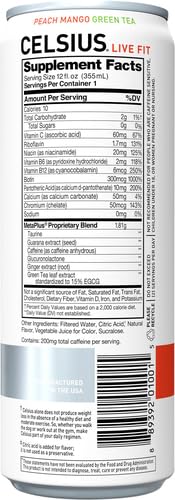 CELSIUS, PEACH MANGO GREEN TEA, 12 FL OZ