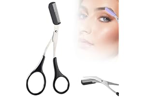 BYSKU Upgraded Eyebrow Trimmer Scissor, 2024 New 2 in 1 Eyebrow Scissors with Comb, Curved Eye Brow Razor, Non-Slip Stainless Steel Facial Hair Removal Trimmer, Beauty Accessories Gift for Men Women