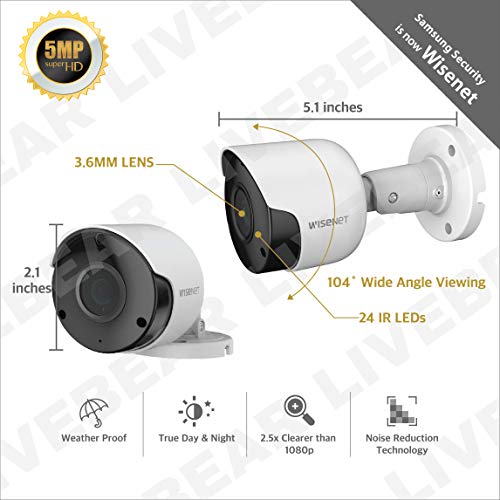 Wisenet SDC-89445BF 5MP CCTV Surveillance Weatherproof Bullet Security Camera 82ft IR Distance Plastic Housing 3.6mm… - Image 3