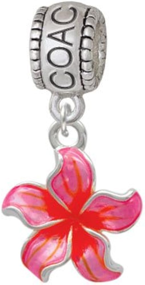 Hot Pink and Orange Plumeria Flower Coach Charm Bead