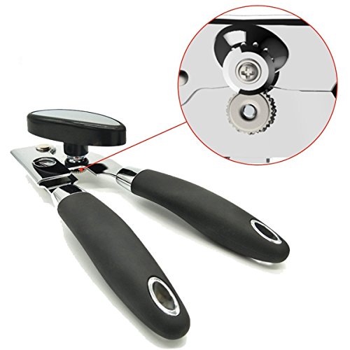 Can Opener Manual, Smooth Edge Stainless Steel Can Opener with Anti-Slip Rubber Plastic Handle for Canned Pet Food & Restaurant Chef