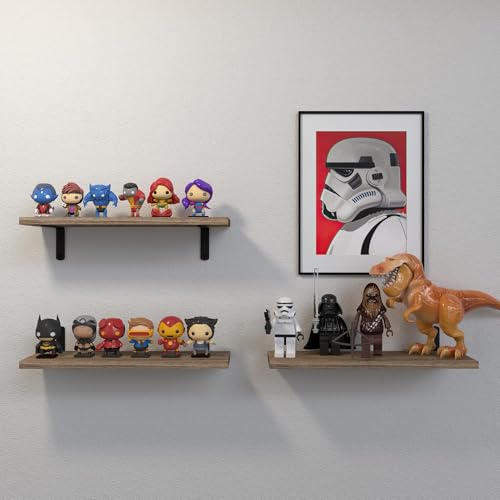 LBOYLOVE® 3 Pcs Floating Wall Shelves, 16.5*5.5 Inches Wooden Floating Shelves for Wall Decor, Photos & Display, Wall Mounted Shelves with Metal Brackets for Bedroom, Living Room, Bathroom (Woodgrain)