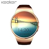 Bluetooth Smart Watch, Keoker 1.3 inches IPS Round Touch Screen Smartwatch Phone with SIM Card Slot,Sleep Monitor,Heart Rate Monitor and Pedometer for IOS and Android Device (Gold)
