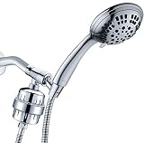 G-Promise Luxury Filtered Handheld Shower Head, Shower Set 6 Spray Showerhead with 10-Stage Filter of 2 Cartridges, Adjustable Metal Bracket, Extra Long Stretchable Hose, Chrome (Chrome with Filter)