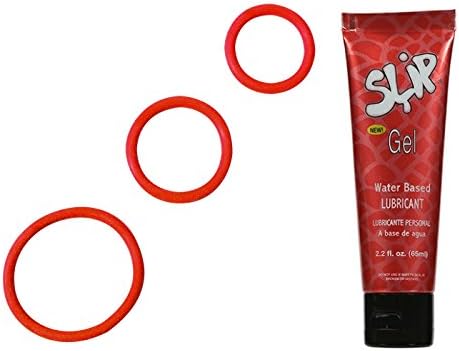 Paraben Free Long Lasting Personal Lubricant Forplay Slip 2.2 Oz with Free Spartacus Soft C Ring Trio Set Red