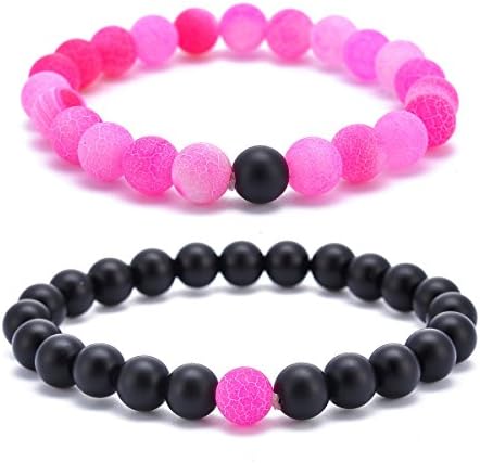 Distance Bracelets Strong Elastic Friendship Relationship Lovers Bracelets His &amp; Hers 8mm Beads Couple Bracelets