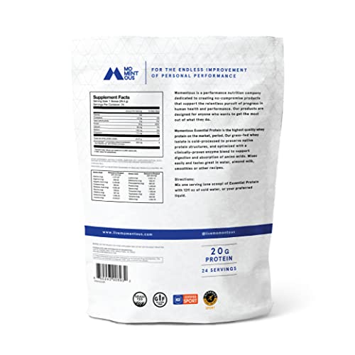 Momentous Essential GrassFed Whey Protein Isolate, 24 Servings Per