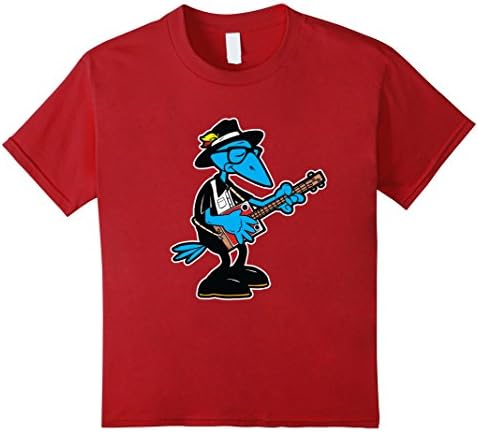 Kids Cool Blues Music Tees - Cartoon Crow Blues Guitarist Shirt 6 Cranberry