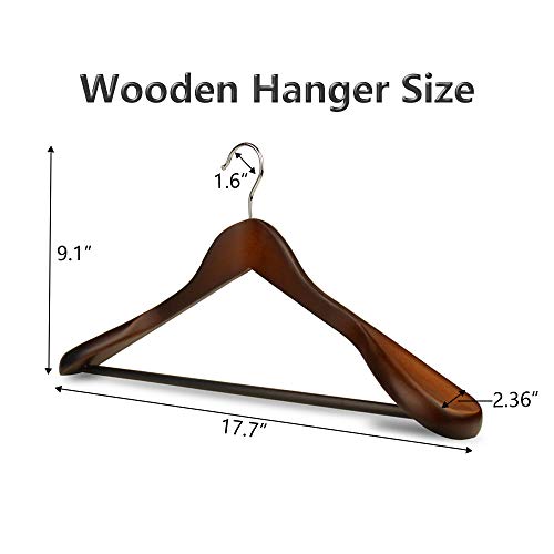 meqution Coat Hanger 8-Pack, Wood Hangers Trouser Hangers Extra Wide Shoulder Wooden Hangers for Heavy Coat, Sweater, Skirt, Suit, Pants, Retro Finish (Walnut Finish)