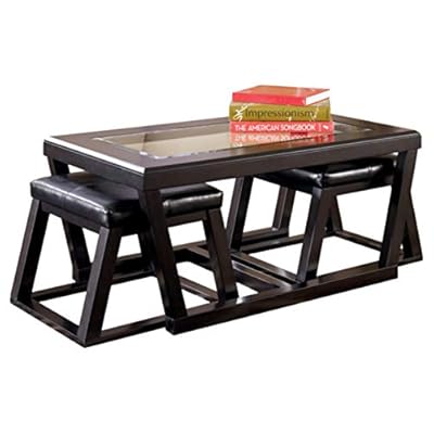 Signature Design by Ashley Kelton Contemporary Coffee Table with 2 Upholstered Nesting Stools, Dark Brown 41mfXcxnG6L