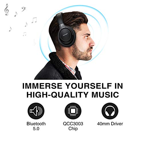 Casque Bluetooth sans Fil, Tecknet Casque Audio Stéréo Hi-FI Oreillette Bluetooth 5.0 avec 16 Heurs de Lecture, Cache-Oreilles Confortable et Son Haute Fidélité pour iPhone/Android/Tablettes/PC