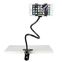 Slopehill Gooseneck Phone Holder for iPhone X XR XS 8 7 Plus Samsung Galaxy S10, Cell Phone Clip Holder for Bedroom Desktop Office Bathroom Kitchen, Rotate Freely Lazy Bracket Holder, Black