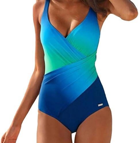 Colourful Women Swimsuit One-Piece Ombre Fashion Bikini Set Swimwear Blue 3XL