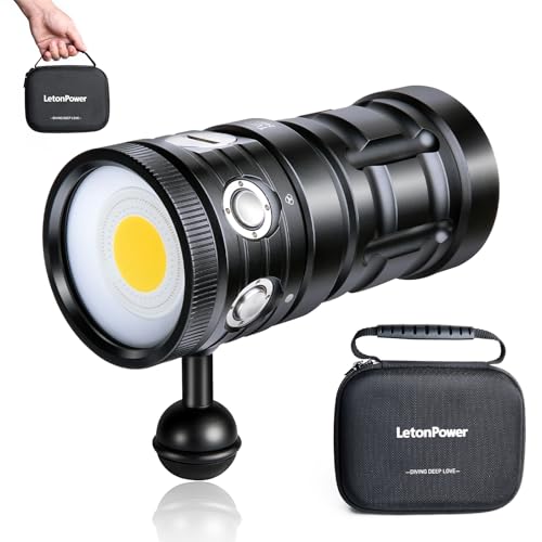 LetonPower Turbo S Diving Video Torch 10000 Lumens – VIDEO Lampe 120° CRI 92 5200K, Waterproof 100 m, USB-C Charging for Underwater Photos and Videos