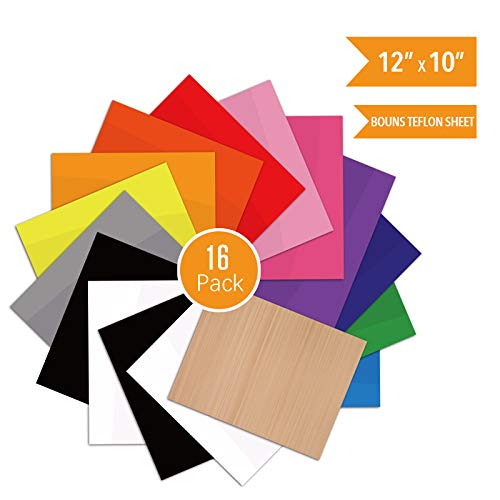 PowerPress HTV-1210-16 Heat Transfer Bundle-Iron on Vinyl-12 x 10 Inches Assorted Vinyl, Bouns Teflon Sheet, Colorful 15 Pack