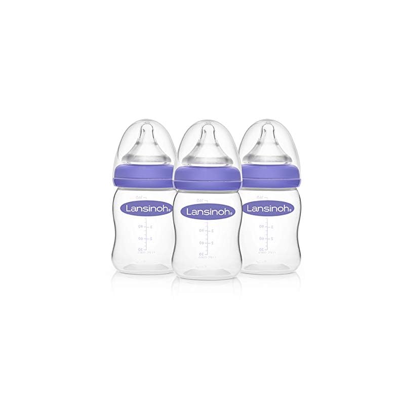 Lansinoh Baby Bottles for Breastfeeding Babies, 5 Ounces, 3 Count, Includes 3 Slow Flow Nipples (Size 2S)