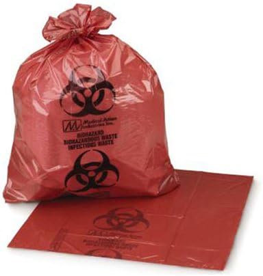 Medegen 108MBX Infectious Waste Bag with Print, Red, 1.2 mil Gauge, 25" Width, 34" Length, Pack of 200