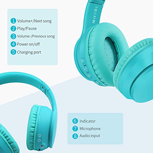 Bluetooth Headphones Over Ear, Comfortable Wireless Headphones, Rechargeable HiFi Stereo Headset, w/Wired Mode, CVC6.0 Microphone for Cellphone Online Class, Home Office, PC (Light Green)