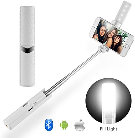 Bluetooth Selfie Stick, GEANOV Mini Selfie Sticks Led Fill Light iPhone X/8/8Plus/7/7Plus/6/6Plus/6s/6s Plus/5S, Galaxy S5/S6/S7/S8, Google, Huawei More (White)