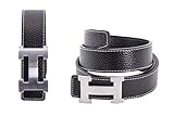 Dinamit Men's H Reversible Leather Belt With Removable Buckle Black with Silver Buckle