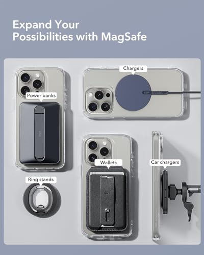 ESR for MagSafe Sticker, MagSafe Ring Magnet, 2 Pack Magnetic Metal Ring for Phone case,Universal Magnetic Wireless Charger Conversion Kit for iPhone 16/16e/15/14/13/12, Galaxy S24/S23, Black & Silver