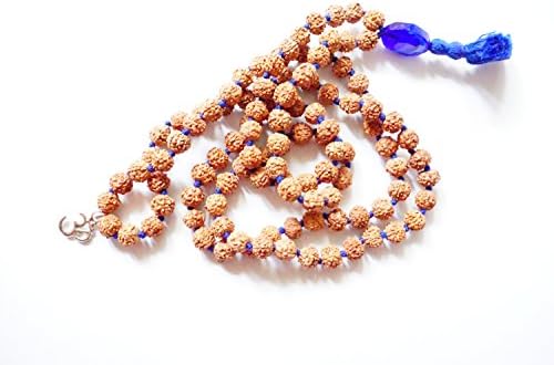 Authentic Indian Prayer Beads | Handmade & Knotted Rudraksha Mala Beads Necklace with 108 Beads for Japa, Meditation, Yoga, Prayer and Chanting (Dark Blue)
